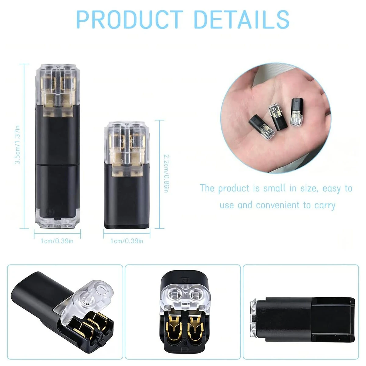 D2 Quick-connect Terminal Double Wire Plug-In Connector With Locking Buckle 2 Pin 300V 9A Quick-Clip Fasteners Low Voltage LED Strip Wire Connector — view 6