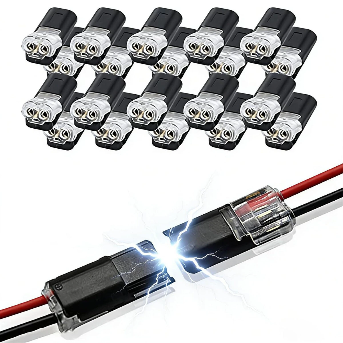 D2 Quick-connect Terminal Double Wire Plug-In Connector With Locking Buckle 2 Pin 300V 9A Quick-Clip Fasteners Low Voltage LED Strip Wire Connector — view 9