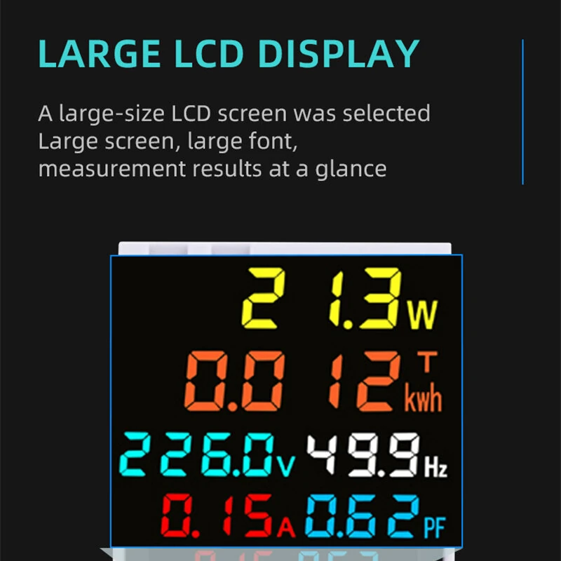 D52-2066 6-in-1 Digital Single Phase Energy Meter with LCD Display Din Rail Mount Power/Voltage/Current/Energy/Frequency Monitor Metering — view 5