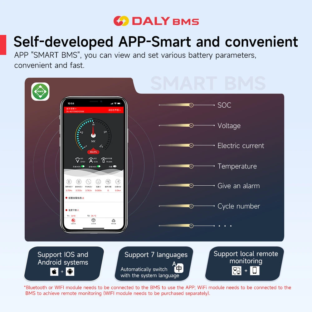 DALY BMS S-type Smart LiFePO4 Battery Protection Board with bluetooth RS485 CAN Built-in Parallel Module High Current Resistance Waterproof Efficient Temperature Control — view 4