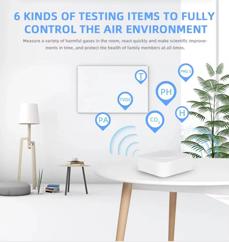 DCR-009 Tuya ZigBe/WiFi Air Quality Detector PM2.5 Formaldehyde VOC CO2 Temperature Humidity 6-in-1 Smart Air Box Sensor Via Alexa Google — view 3