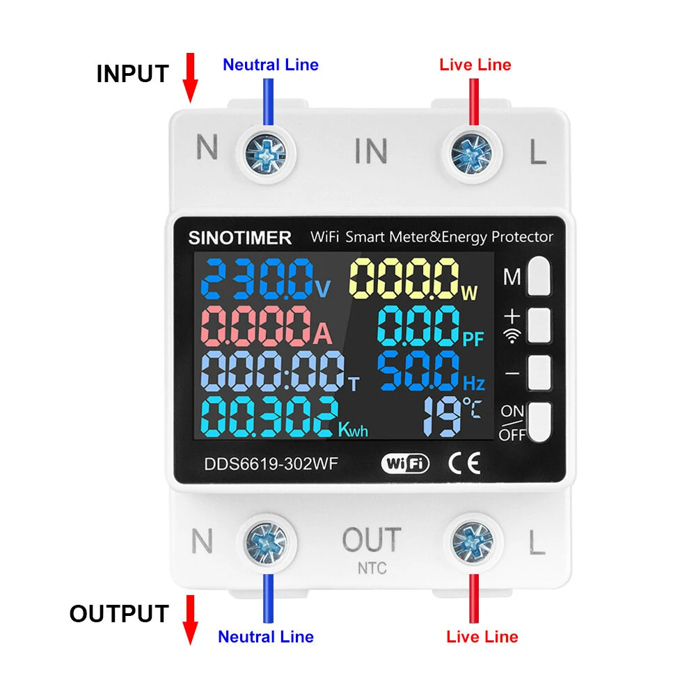 DDS6619 Tuya Smart WiFi Multifunctional Energy Meter 170~270V Voltage Range 0~63A Current Over/Under-Voltage Protection Remote Access High Accuracy Power Consumption Monitor — view 2