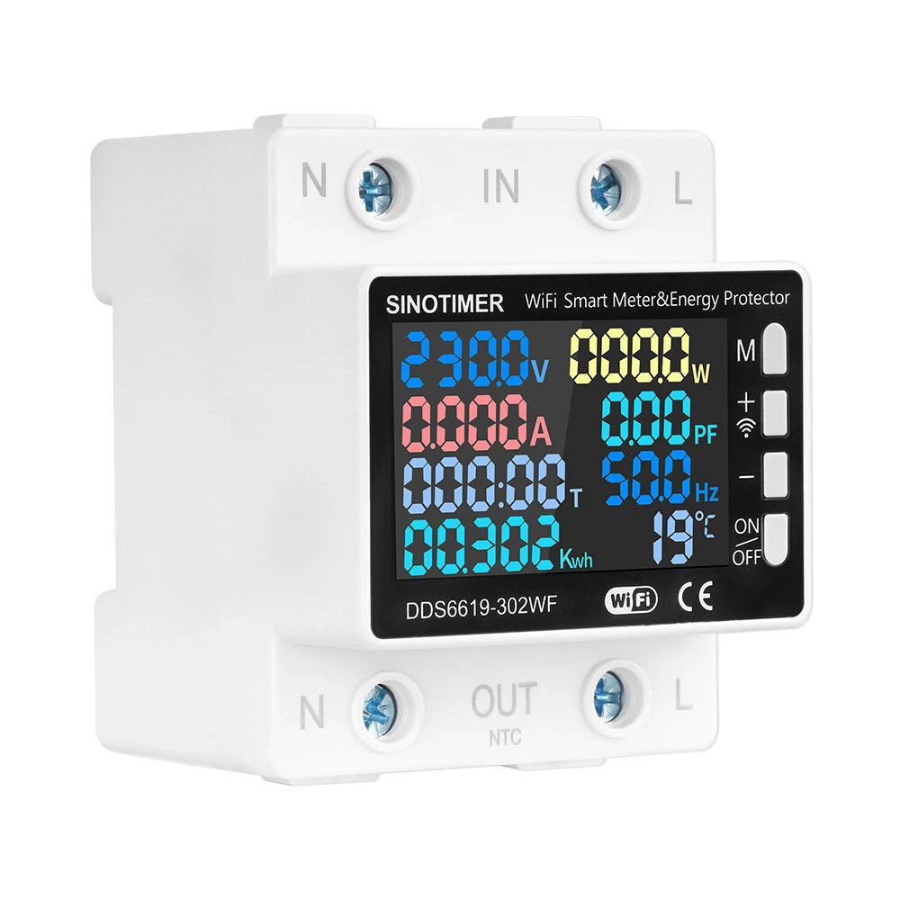 DDS6619 Tuya Smart WiFi Multifunctional Energy Meter 170~270V Voltage Range 0~63A Current Over/Under-Voltage Protection Remote Access High Accuracy Power Consumption Monitor — view 3