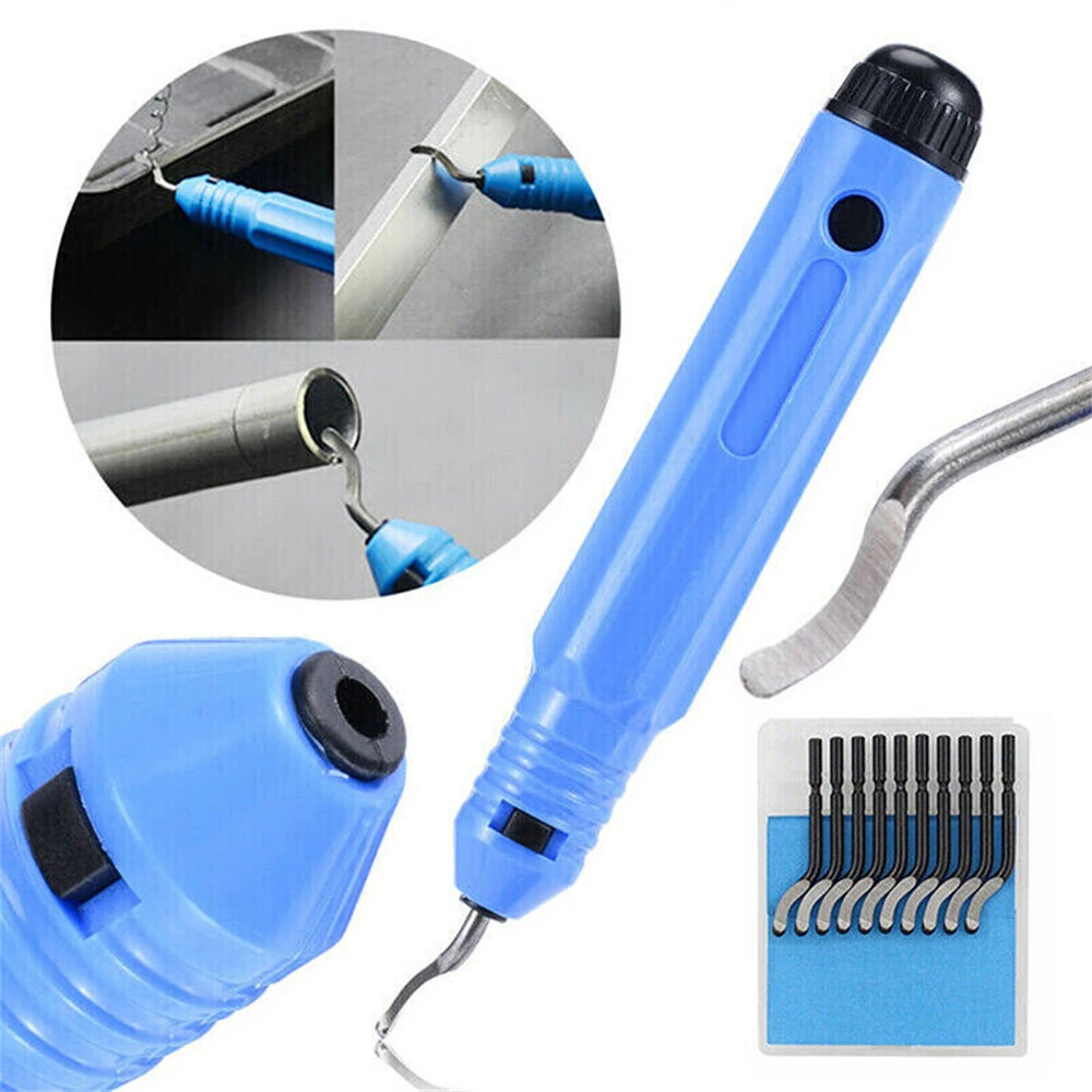 Deburring Tool Kit with 10 Extra Blades and 1 Handle Alloy Burr Removal Tool Multifunctional Burr Edges Removing Hand Tool for Handicrafts Sewing Plastic — view 5