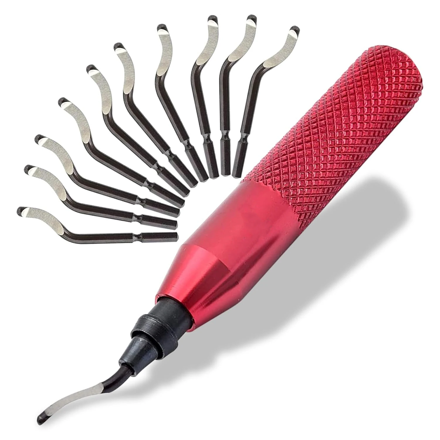 Deburring Tool with 10 BS1010 Steel Swivel Blades Ergonomic Aluminum Handle for Metal Resin PVC Copper and 3D Printed Edges