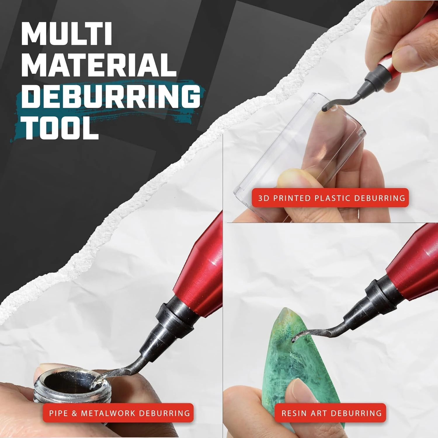 Deburring Tool with 10 BS1010 Steel Swivel Blades Ergonomic Aluminum Handle for Metal Resin PVC Copper and 3D Printed Edges — view 6