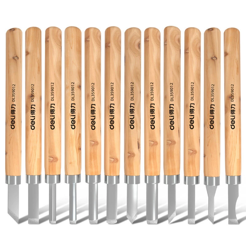 DELI 12pcs Wood Carving Chisels Set Handmade Carving Knife Tool for Woodworking DIY Engraving — image 1