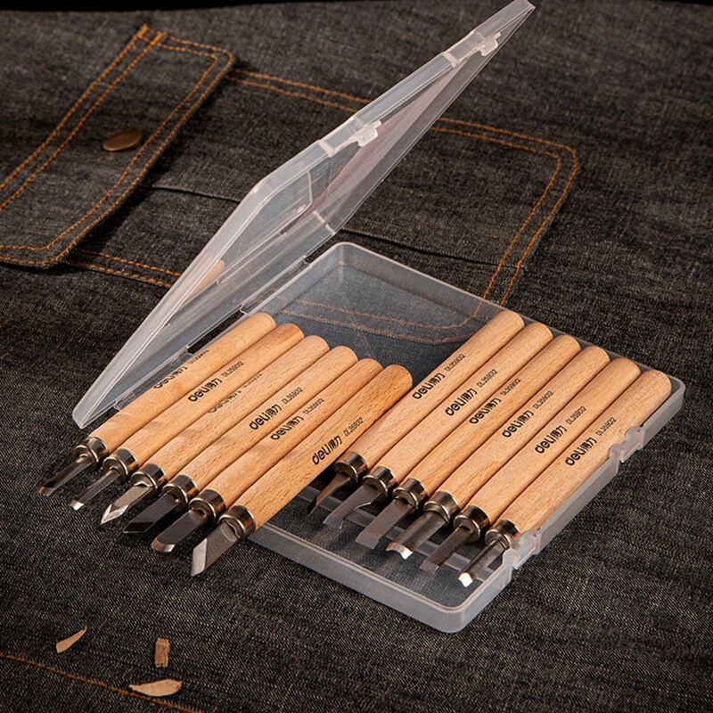 DELI 12pcs Wood Carving Chisels Set Handmade Carving Knife Tool for Woodworking DIY Engraving — view 4