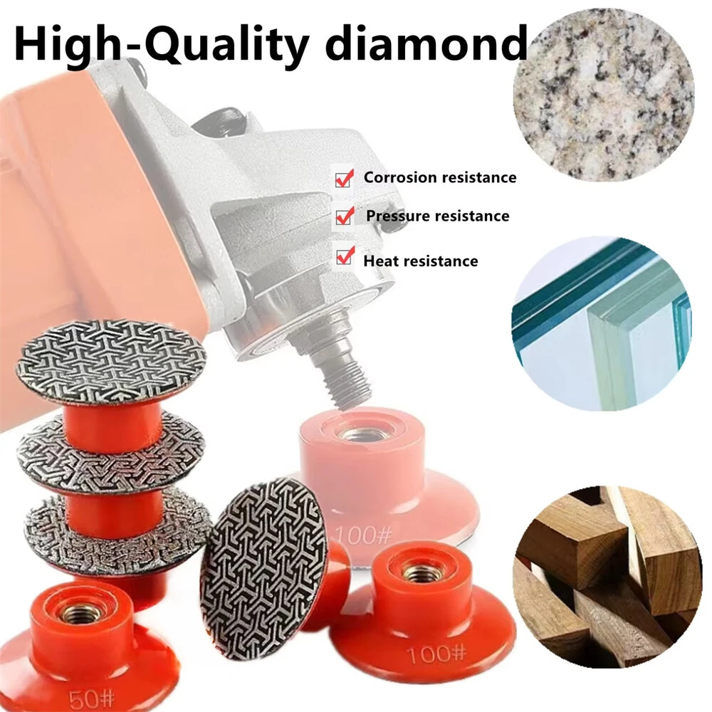 Diamond Electroplated Polishing Pads M14 50mm 50 Grit Dry Sanding Disc for Granite Stone Concrete Marble Tile Wood Glass — view 2