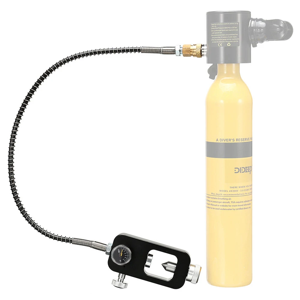 DIDEEP PSI Dial Mini Scuba Diving Tank Oxygen Cylinder Respirator Adapter 8MM Large to Small Scuba Tank Adapters Heads with Strap Tube