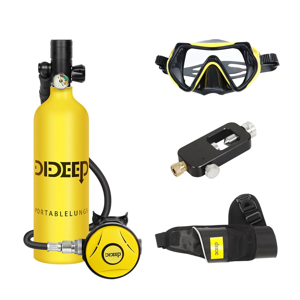 DIDEEP X4000Pro 1L Scuba Diving Tank Snorkel Equipment Leisure Outdoor Swimming Spare Oxygen Portable Capacity Use 10-20 Minute with Adapter Diving Goggles Strap Bag — DIDEEP