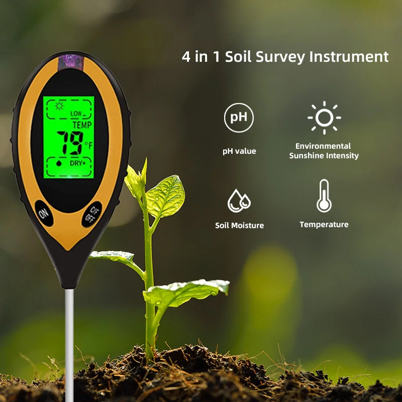 Digital 4 In 1 Soil PH Meter Moisture Monitor Temperature Sunlight Tester for Gardening Plants Farming with Blacklight — view 2