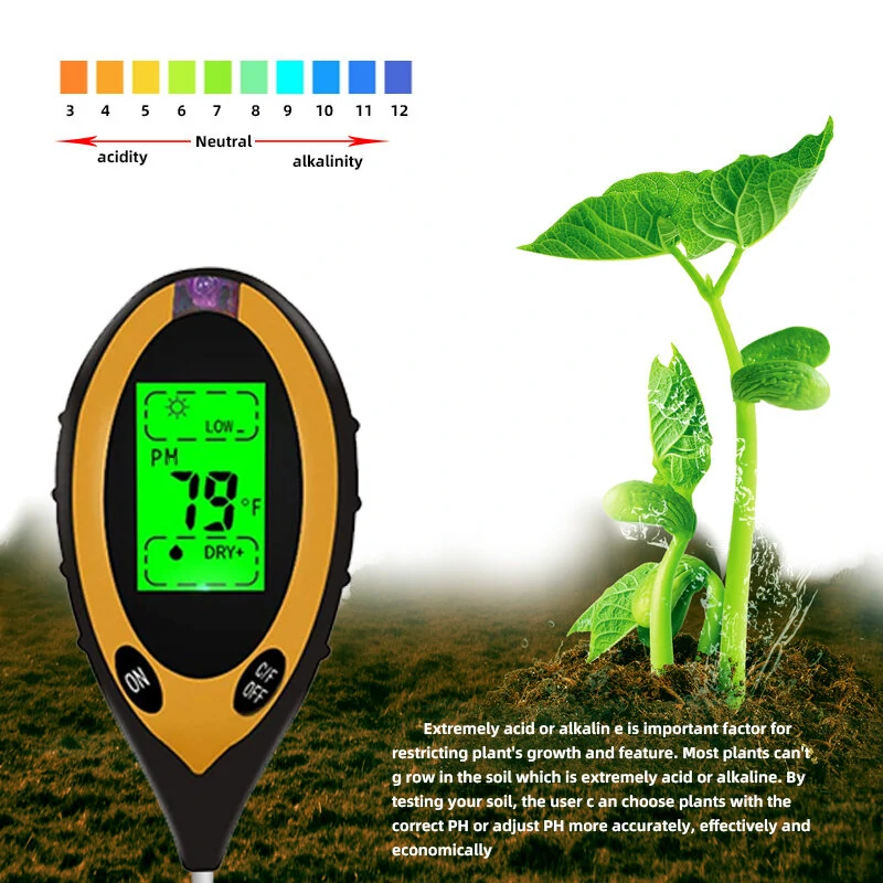 Digital 4 In 1 Soil PH Meter Moisture Monitor Temperature Sunlight Tester for Gardening Plants Farming with Blacklight — view 3