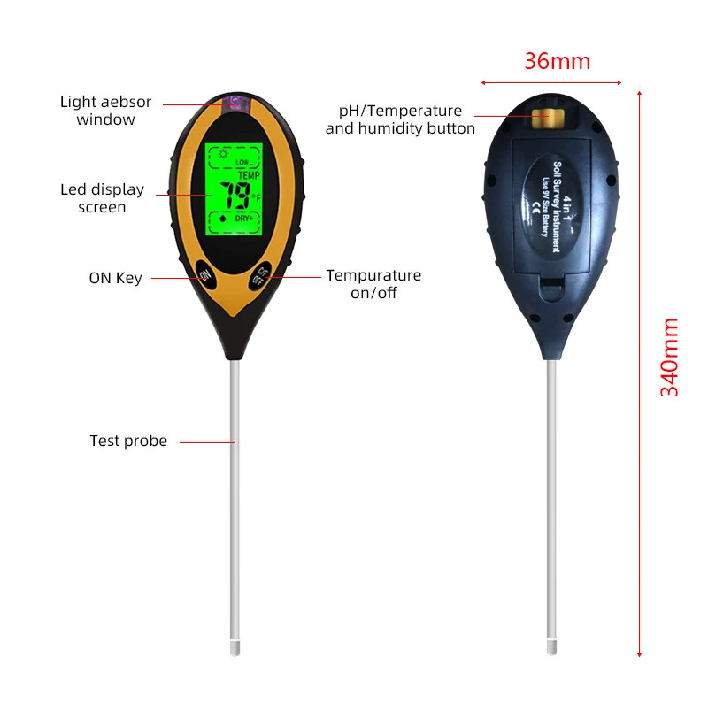 Digital 4 In 1 Soil PH Meter Moisture Monitor Temperature Sunlight Tester for Gardening Plants Farming with Blacklight — view 4