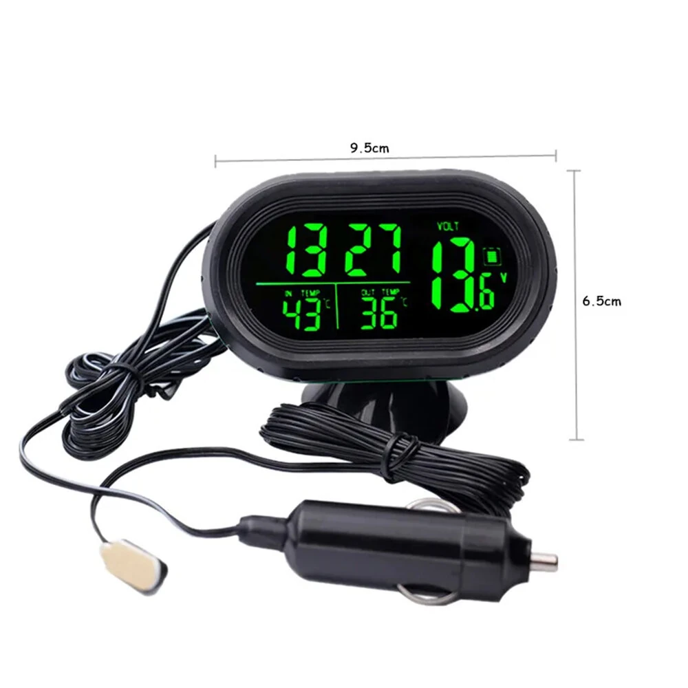Digital Car Thermometer Temperature Monitor Car Ornament Luminous Clock Voltmeter DC 12V-24V Time Date Dual Display Freeze Alert — view 10