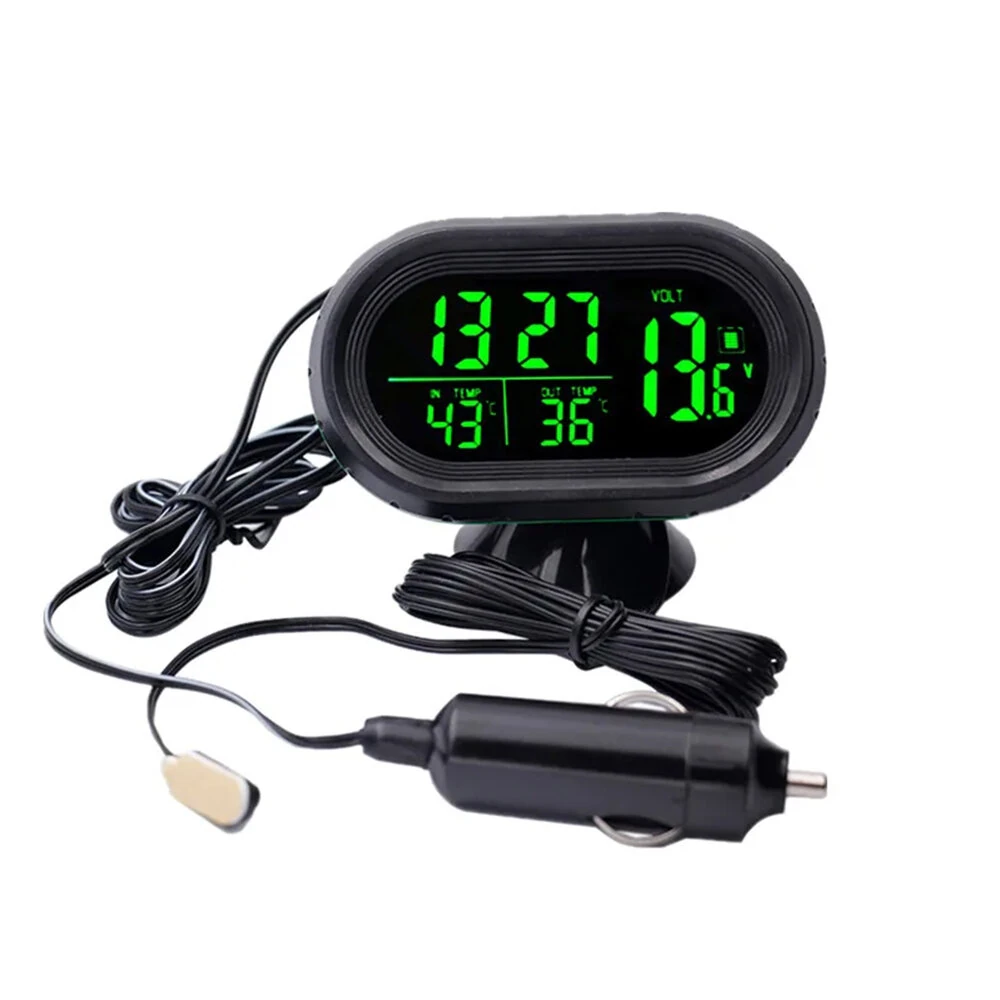 Digital Car Thermometer Temperature Monitor Car Ornament Luminous Clock Voltmeter DC 12V-24V Time Date Dual Display Freeze Alert — view 11