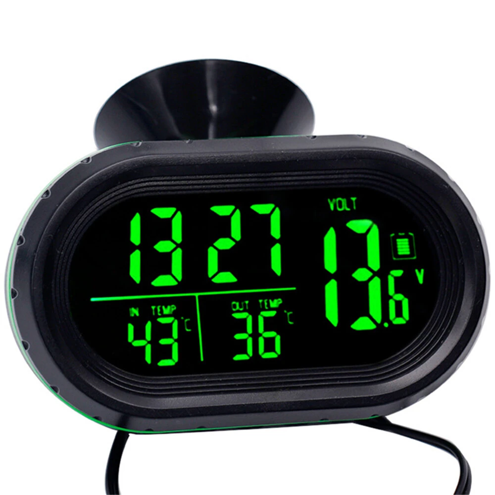 Digital Car Thermometer Temperature Monitor Car Ornament Luminous Clock Voltmeter DC 12V-24V Time Date Dual Display Freeze Alert — view 9