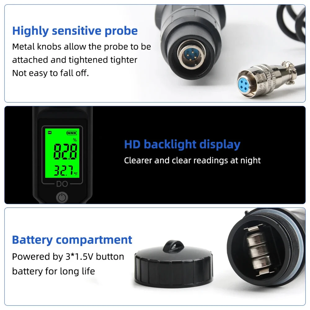 Digital Dissolved Oxygen Meter 0.0-40.0 mg/L ATC Backlight LCD Display Accurate Water DO Tester for Aquariums Pools Ponds Aquaculture with Temperature Measurement — view 5