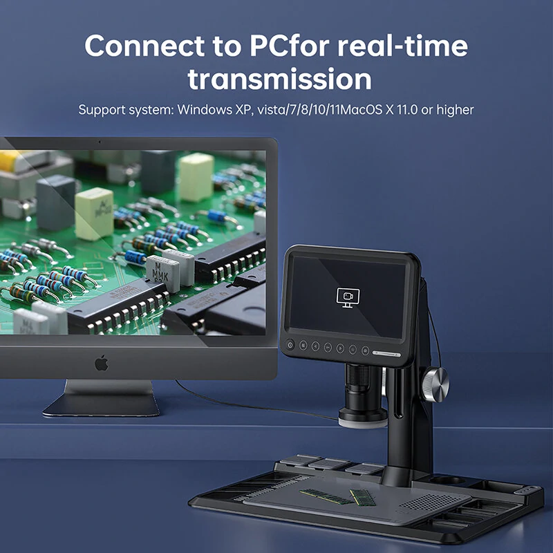 Digital Microscope 1600X 12MP Camera Sensor Coin Microscope 7" Touch LCD Microscope with Wired Remote 28 LED Fill Lights For PC — view 3