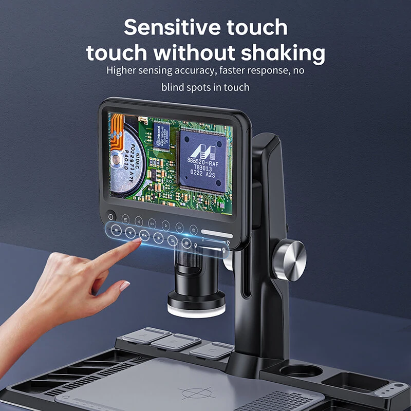 Digital Microscope 1600X 12MP Camera Sensor Coin Microscope 7" Touch LCD Microscope with Wired Remote 28 LED Fill Lights For PC — view 4