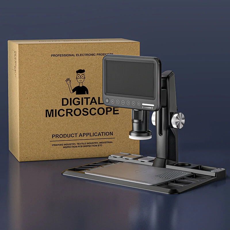 Digital Microscope 1600X 12MP Camera Sensor Coin Microscope 7" Touch LCD Microscope with Wired Remote 28 LED Fill Lights For PC — view 9