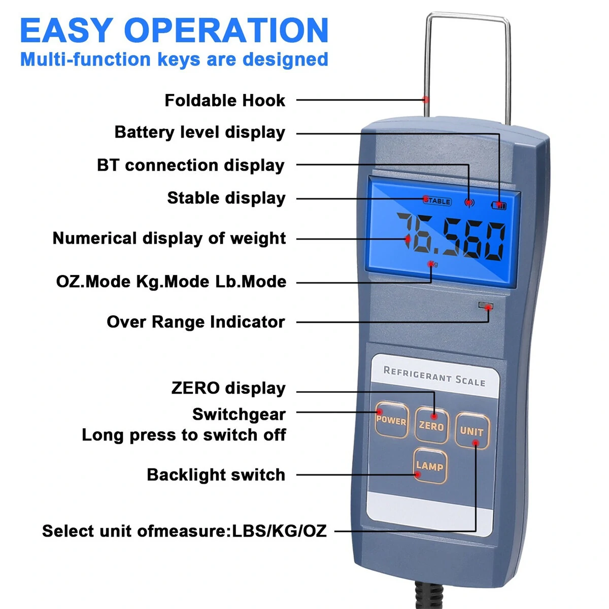 Digital Refrigeration bluetooth Scale 90kg High Capacity Electronic Weighing Scale for Refrigerants Refilling Central Air-conditioning and Refrigeration Equipment Fluoridation Tools — view 3