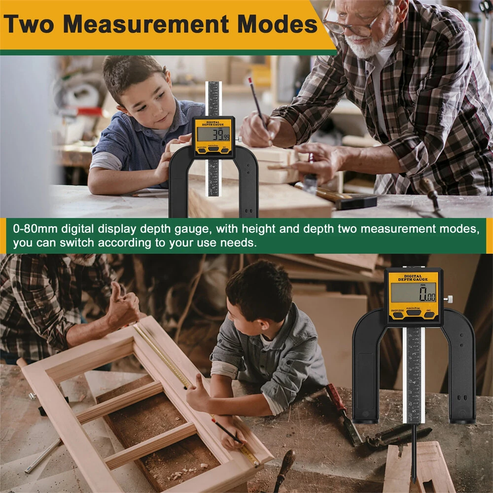 Digital Vernier Caliper 0-80mm Depth Gauge Aluminum Alloy Magnetic Base LCD Display Height Measurement 3 Units Mode Auto Power Off Woodworking Tool — view 2