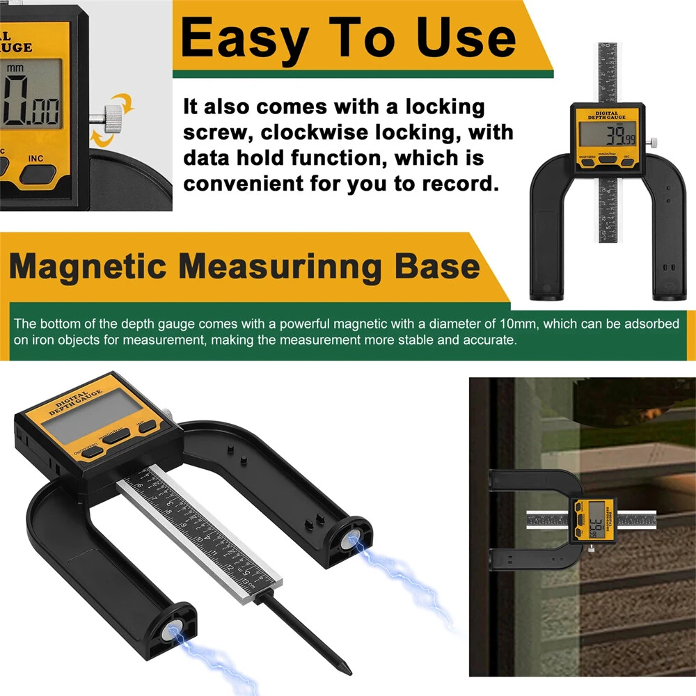 Digital Vernier Caliper 0-80mm Depth Gauge Aluminum Alloy Magnetic Base LCD Display Height Measurement 3 Units Mode Auto Power Off Woodworking Tool — view 3