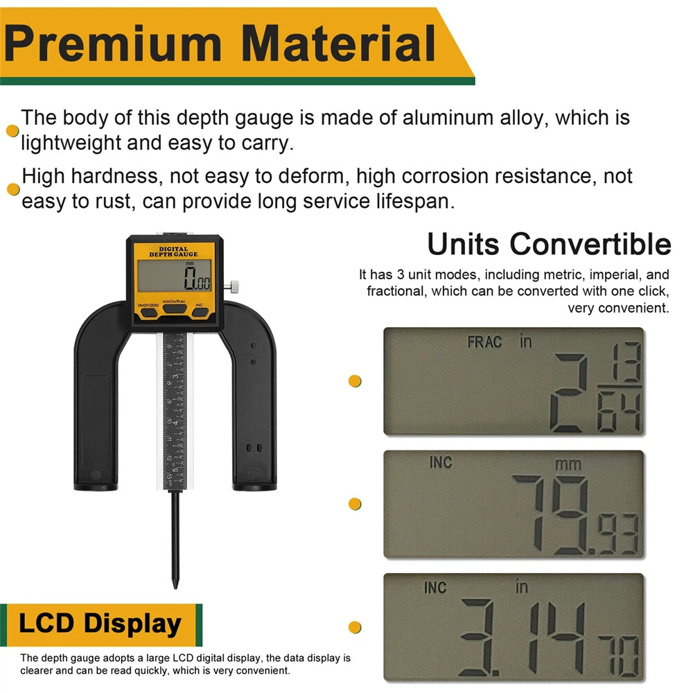 Digital Vernier Caliper 0-80mm Depth Gauge Aluminum Alloy Magnetic Base LCD Display Height Measurement 3 Units Mode Auto Power Off Woodworking Tool — view 4