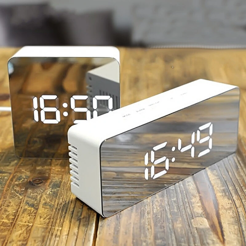 Digoo Wireless USB Mirror Alarm Clock LED Digital Therometer Temperature Night Mode Black DG-DM1 — Digoo