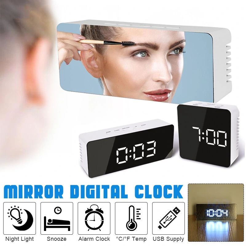 Digoo Wireless USB Mirror Alarm Clock LED Digital Therometer Temperature Night Mode Black DG-DM1 — view 10