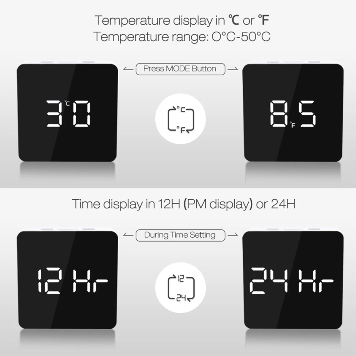 Digoo Wireless USB Mirror Alarm Clock LED Digital Therometer Temperature Night Mode Black DG-DM1 — view 8