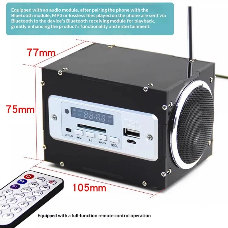 DIY Audio Bluetooth 5.0 Speaker Kit FM Radio USB/SD/AUX Dual Speakers DC 3.7-5V Remote Control Amplifier Speaker Building Kit — view 5