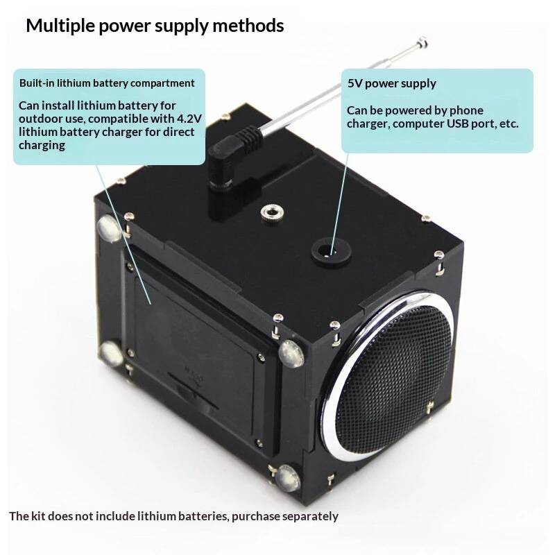 DIY Audio Bluetooth 5.0 Speaker Kit FM Radio USB/SD/AUX Dual Speakers DC 3.7-5V Remote Control Amplifier Speaker Building Kit — view 6