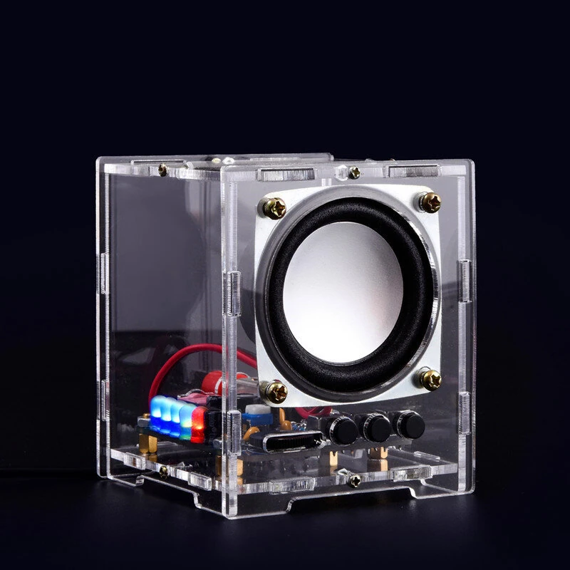 DIY Bluetooth Speaker Kit HU-009 Acrylic Case 5V Power Supply HT6872 Audio Amplifier LED Spectrum Display Wireless and Aux Input Portable Compact Audio System — image 1