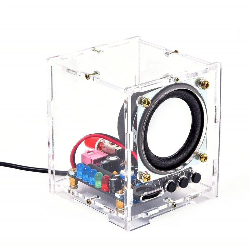 DIY Bluetooth Speaker Kit HU-009 Acrylic Case 5V Power Supply HT6872 Audio Amplifier LED Spectrum Display Wireless and Aux Input Portable Compact Audio System — view 2