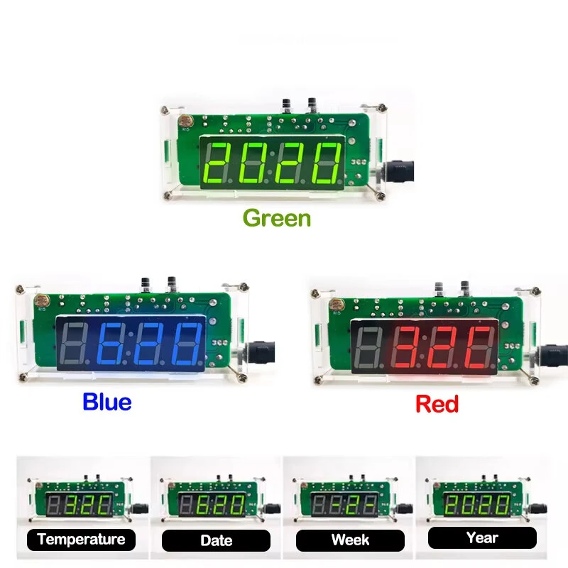 DIY Digital Clock Kit Multifunctional DS1302 USB Nixie Tube Display with Alarm Temperature Memory Brightness — view 3