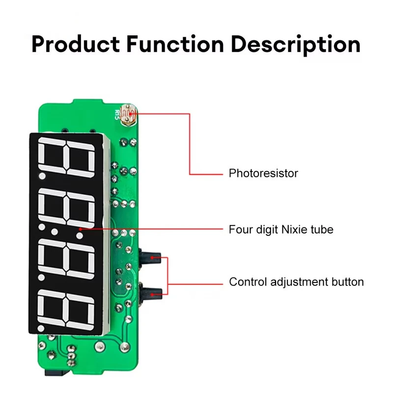 DIY Digital Clock Kit Multifunctional DS1302 USB Nixie Tube Display with Alarm Temperature Memory Brightness — view 5