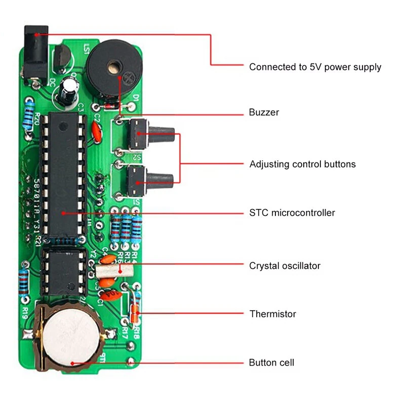 DIY Digital Clock Kit Multifunctional DS1302 USB Nixie Tube Display with Alarm Temperature Memory Brightness — view 6