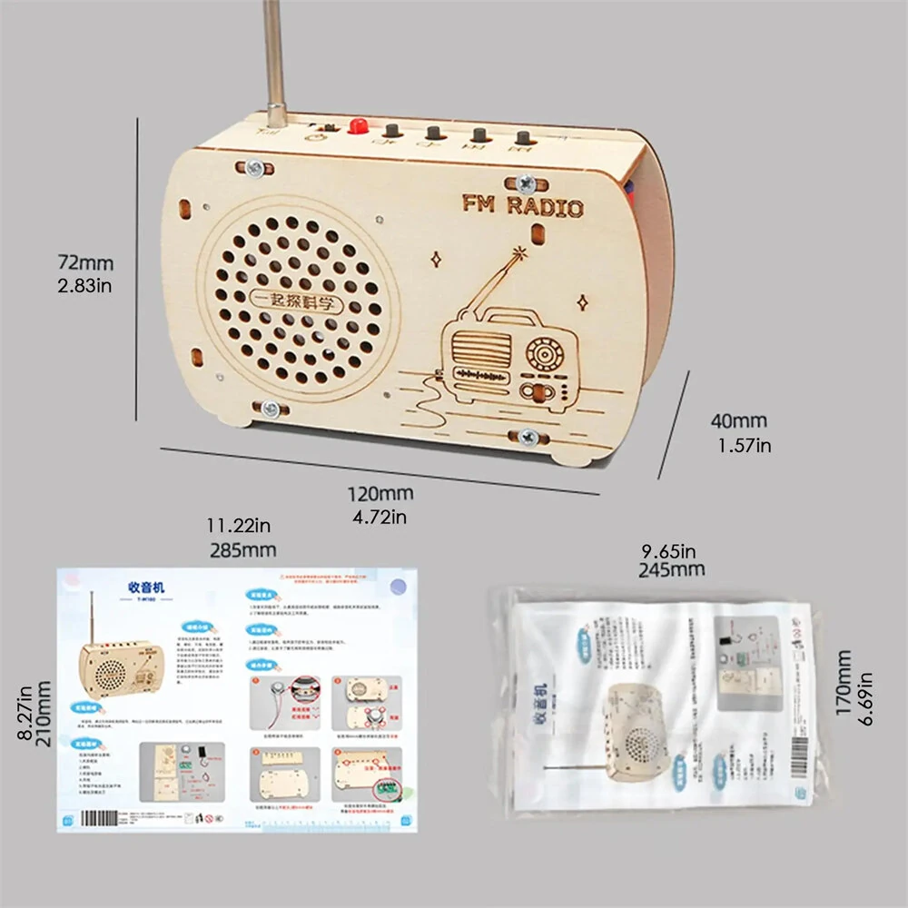DIY Handmade Wood Radio Kit Educational STEM Electronic Learning Toy Radio for Assembly Scientific Experiment — view 3