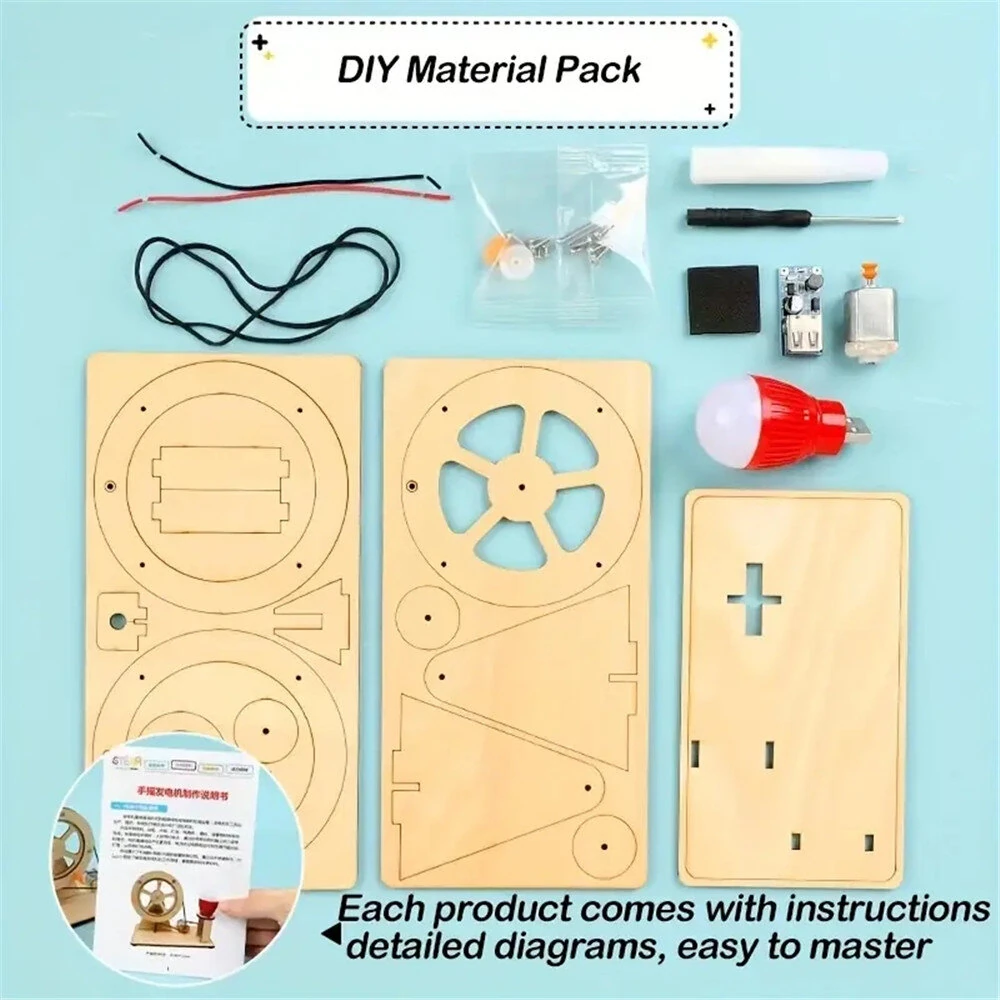 DIY Wooden Hand Generator Model STEM Science Technology Experiment Physics Learning Education Toy — view 4