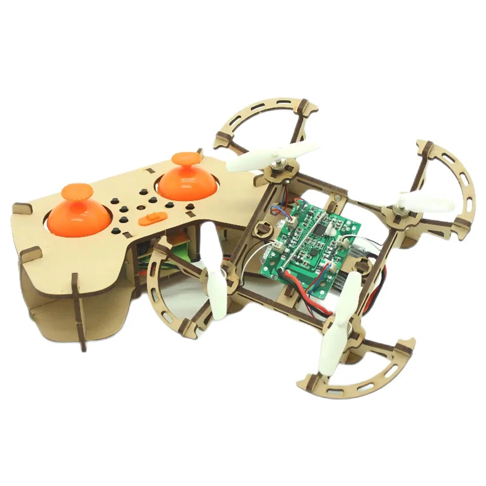DIY Wooden Remote Control Drone Assembly Kit Remote Control Quadcopter Aircraft Altitude Hold Learning Flying Toy Chrismas Gift — view 2