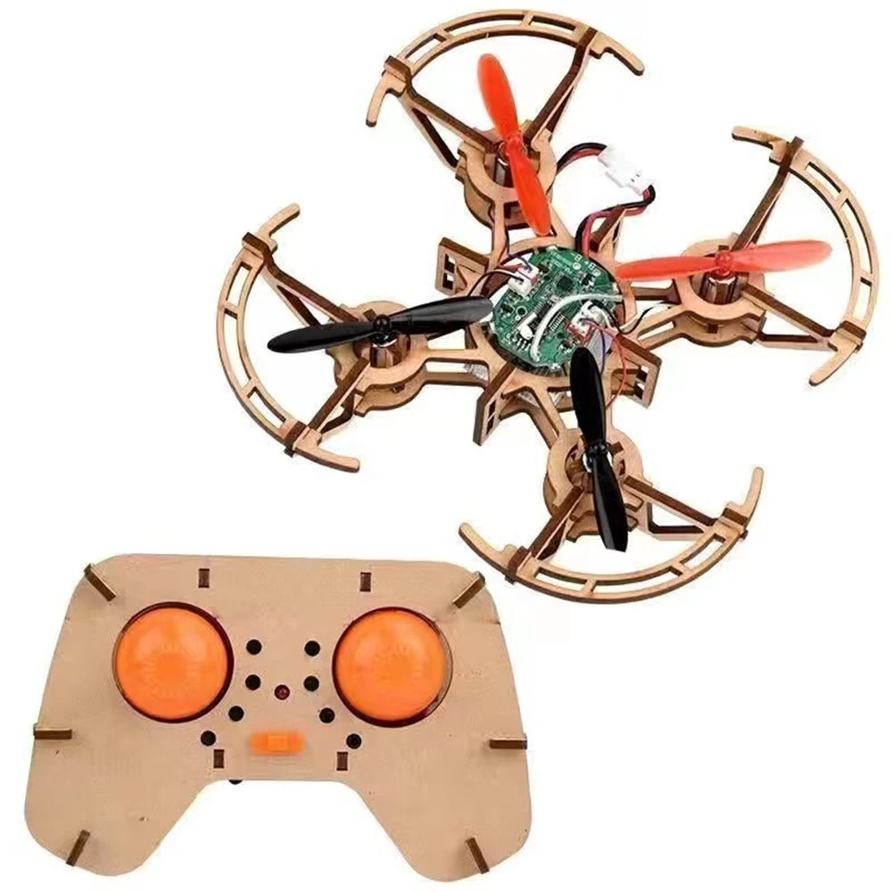 DIY Wooden Remote Control Drone Assembly Kit Remote Control Quadcopter Aircraft Altitude Hold Learning Flying Toy Chrismas Gift — view 3
