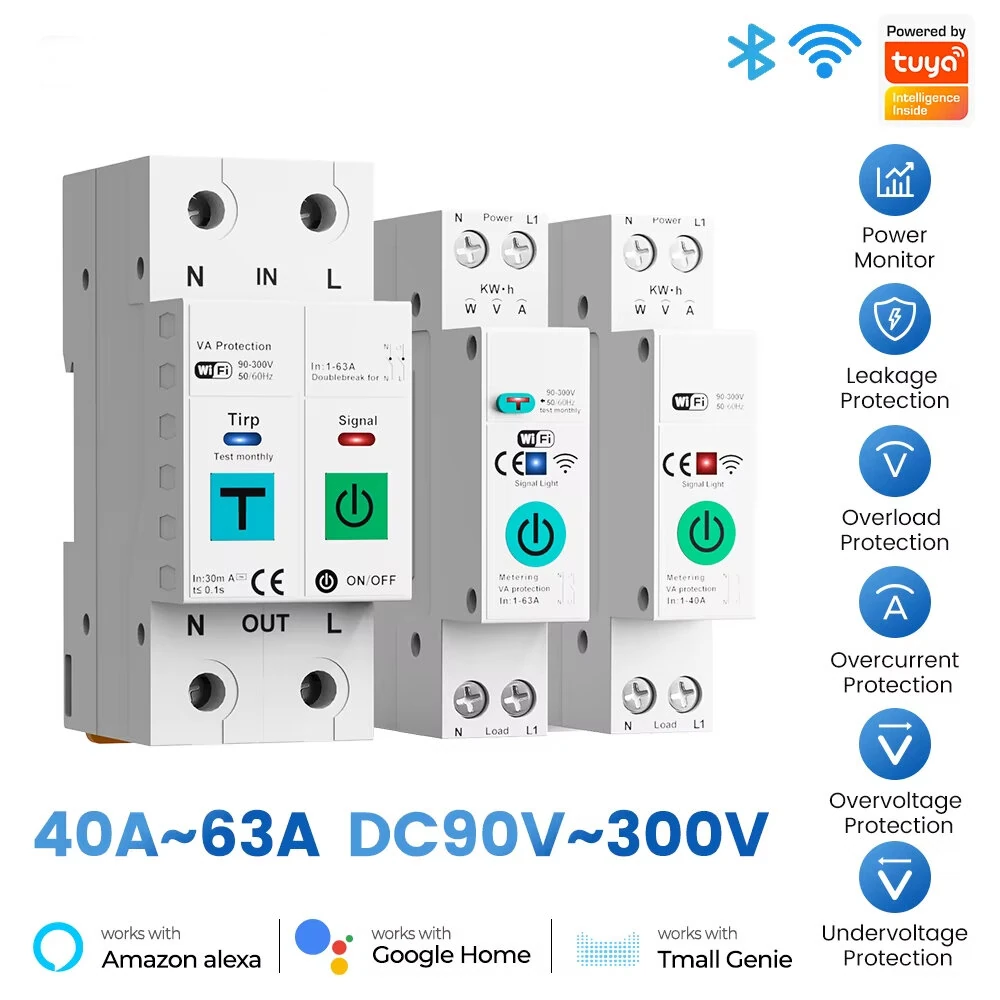 DLQ010/DLQ011/DLQ012 1P40A 2P63A Tuya WiFi Circuit Breaker Smart Home Wireless Remote Control Smart Switch Real-Time Whole-Home Power Monitor Voice Control with Alexa Google Home — view 2