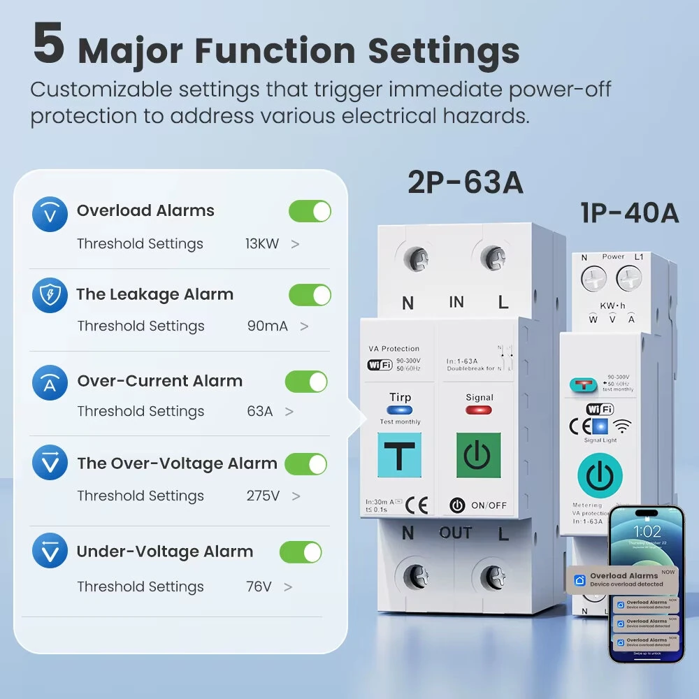 DLQ010/DLQ011/DLQ012 1P40A 2P63A Tuya WiFi Circuit Breaker Smart Home Wireless Remote Control Smart Switch Real-Time Whole-Home Power Monitor Voice Control with Alexa Google Home — view 3