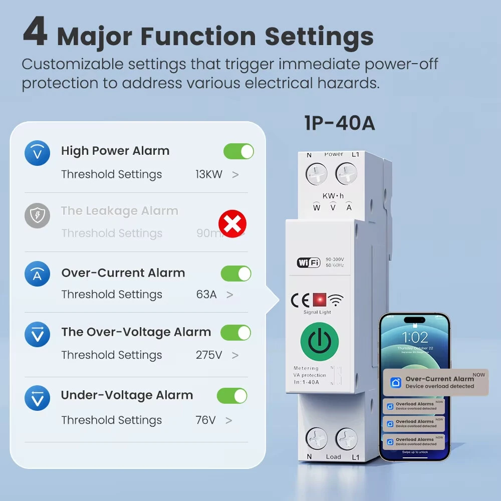 DLQ010/DLQ011/DLQ012 1P40A 2P63A Tuya WiFi Circuit Breaker Smart Home Wireless Remote Control Smart Switch Real-Time Whole-Home Power Monitor Voice Control with Alexa Google Home — view 4