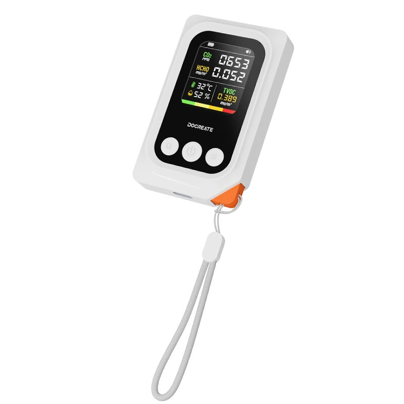 DOCREATE CD52 5-in-1 Portable Air Quality Monitor Real Time CO2 Formaldehyde TVOC Temperature Humidity Detector with Audio Alarm Rechargeable Battery Type-C Charging Air Tester — view 3