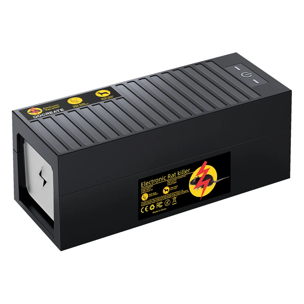 Docreate H600-2 Electric Rat Zapper 1800V High Voltage Mouse Trap Indoor Pest Control Battery USB Powered Compact Design