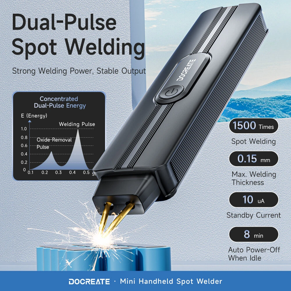 DOCREATE HR-10B Mini Handheld Spot Welder Dual-Pulse 9 Welding Levels 2200mAh 800A Max Output Type-C Rechargeable Battery Welder — view 3