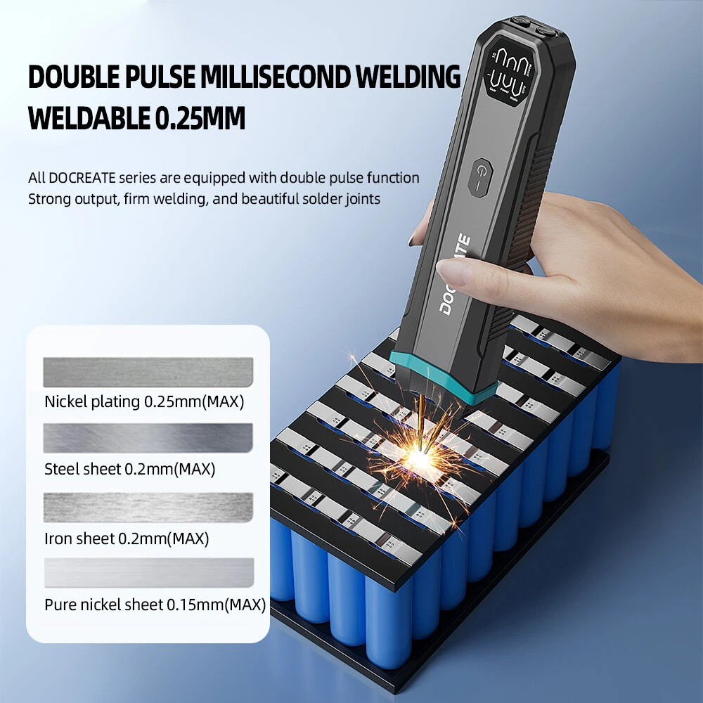 DOCREATE HU-10CL Portable Handheld Spot Welder 3360W Double Pulse Welding Machine Weldable 0.25mm for 18650 Battery Pack DIY Tool — view 4